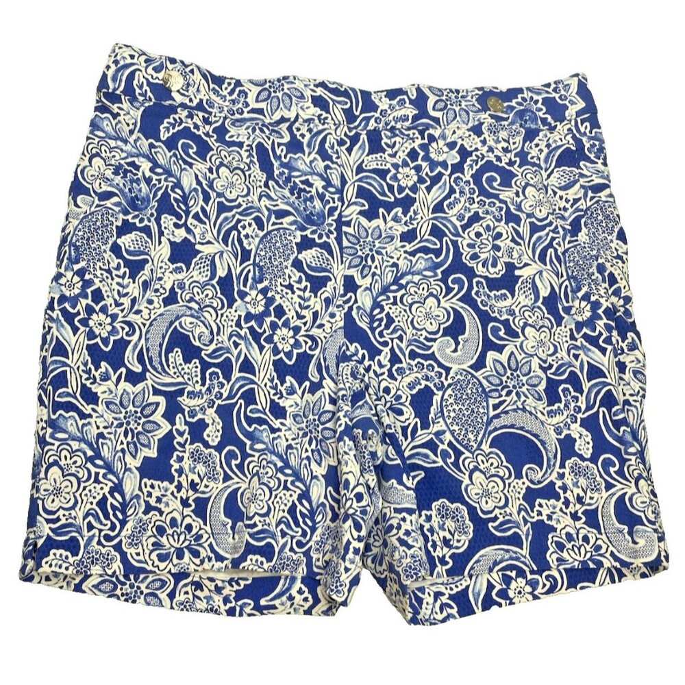 Rafaella Women's Stretch Fashion  Comfort Bermuda Shorts Blue Pattern Size 16